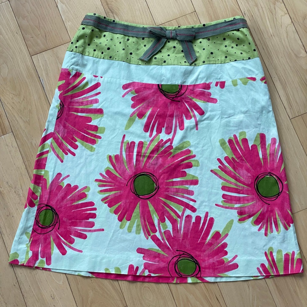 Etcetera Y2K Multimedia Green Floral A-Line Skirt Coquette Twee Playful Midi - 8